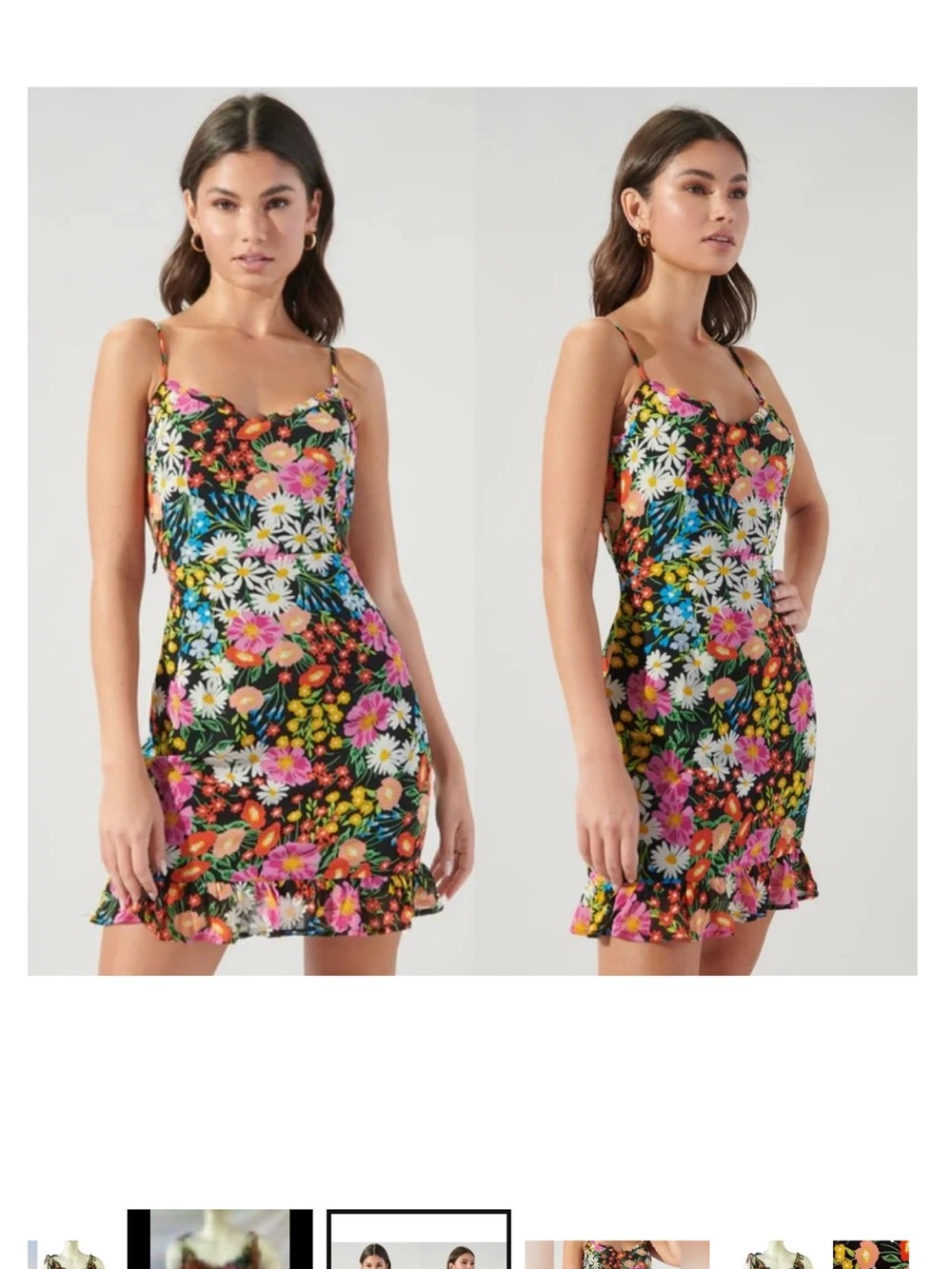 Sugarlips Black Floral Tie-Shoulder Ruffle Mini Dress - Picture 2 of 6